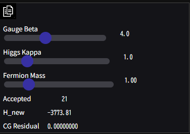 Simulation controls and numerical readback values